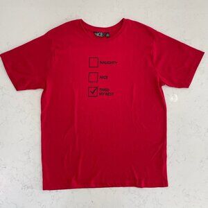 ICE Festive Short Sleeve Crew Neck Poly Cotton Blend T Shirt Red Sz L NWOT